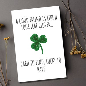 PRINTABLE St. Patrick's Day Card Four Leaf Clover Carte mignonne pour ami Shamrock Card Gift for Friend Téléchargement instantané