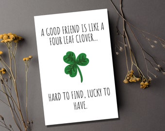 PRINTABLE St. Patrick's Day Card Four Leaf Clover Cute Card for Friend Shamrock Card Gift for Friend Instant Download