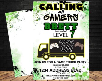 MODIFICABILE Videogioco Truck Invito di compleanno Invito del giocatore Gioco di compleanno di gioco Party Gamer Truck Game in download istantaneo