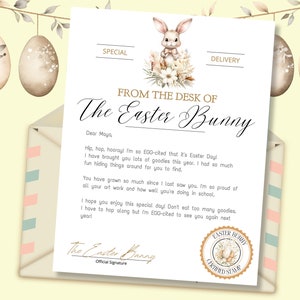 Carta oficial del conejito de Pascua EDITABLE desde el escritorio del conejito de Pascua Descarga instantánea imprimible para niños