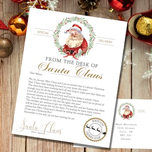 EDITABLE Carta Oficial de Papá Noel desde el Escritorio de Papá Noel Carta de Navidad y Sobre Imprimible Descarga Instantánea para niños