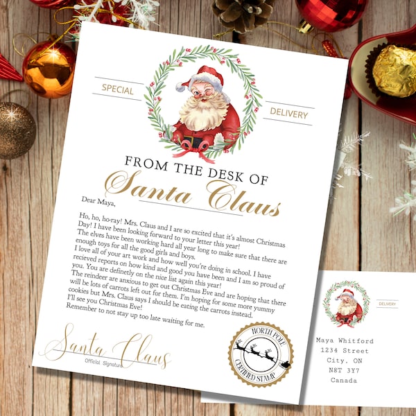 EDITABLE Official Santa Claus Letter from the Desk of Santa Claus Christmas Letter and Envelope Printable Instant Download for kids