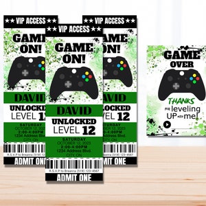 Invitation de billet de fête des joueurs MODIFIABLE Gaming anniversaire jeu vidéo fête jeu imprimable sur un nouveau niveau téléchargement immédiat carte de remerciement BONUS