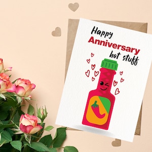 PRINTABLE Happy Anniversary Hot Stuff Card Birthday Card Hot Sauce Gift for Him for Her for Lover Hot Sauce Lover Instant Download