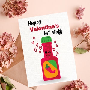 DRUCKBARE Happy Valentinstag Hot Stuff Karte Liebeskarte Jubiläumskarte Für Ihn Für Sie Für Liebhaber Hot Sauce Instant Download