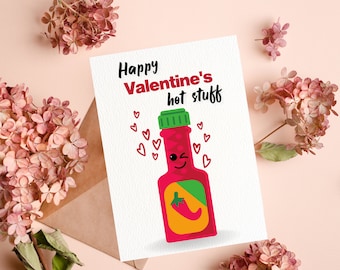 PRINTABLE Happy Valentine's Day Hot Stuff Card Love Card Anniversary Card For Him For Her For Lover Hot Sauce Instant Download