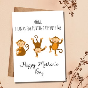 Cartão de dia das mães para impressão Cartão engraçado para mãe Cartão bonito para mãe Cartão de criança paciente mãe download instantâneo