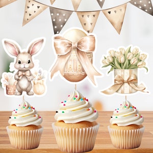 18 PRINTABLE Easter Cupcake Toppers Easter Egg Topper Chick Topper Lillys Tulips Kids Easter Bunny Theme Party Decor Instant Download