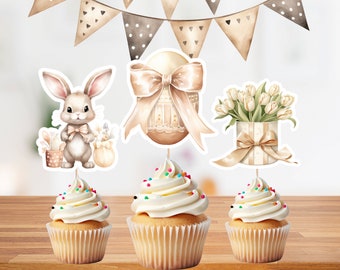 18 PRINTABLE Easter Cupcake Toppers Easter Egg Topper Chick Topper Lillys Tulips Kids Easter Bunny Theme Party Decor Instant Download