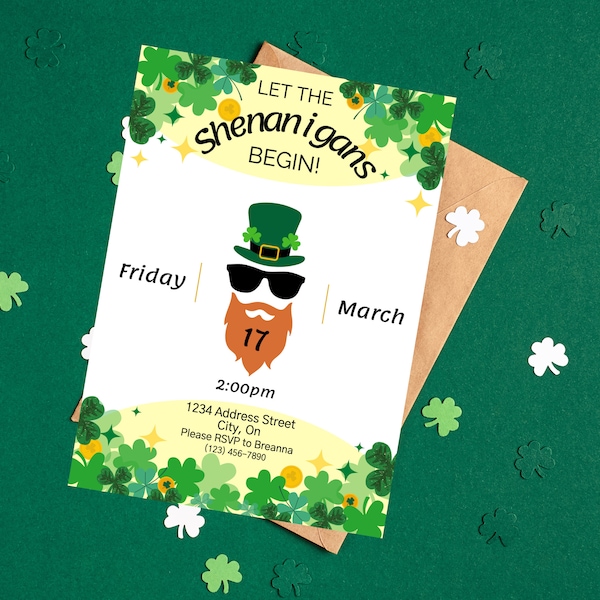 EDITABLE St Patrick's Day Party Invitation St Patty's Day Party Invite Shamrock Green Party Instant Download Printable