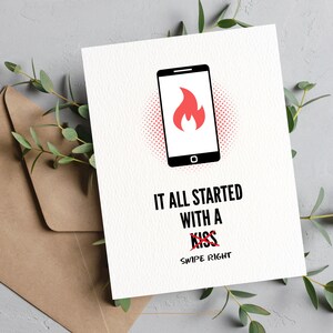 AFDRUKBARE grappige online dating app-kaart Het begon allemaal met een veeg naar rechts voor hem Valentijnsdag kaart verjaardagskaart Instant Download voor minnaar