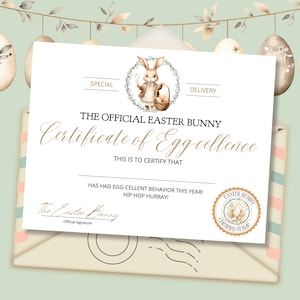 Certificado oficial de conejo de Pascua para imprimir desde el escritorio del conejo de Pascua Certificado en forma de carta Premio de conejo de Pascua para niños Descarga instantánea