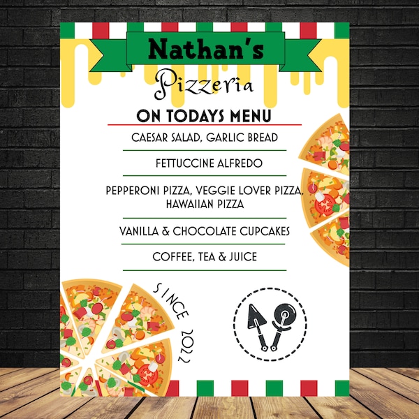 EDITABLE Pizza Party Menu Birthday Food Menu Italian Birthday Pizza Chef Birthday Printable Instant Download