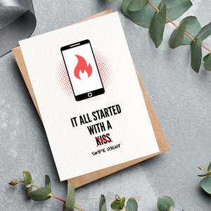 Biglietto di anniversario divertente STAMPABILE Biglietto per app di incontri online Tutto è iniziato con uno scorrimento verso destra per lui per il suo regalo di compleanno Download istantaneo