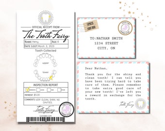 EDITABLE Official Tooth Fairy Bundle Tiny Lost Tooth Letter Record Chart Premier rapport de dent perdue Reçu de dent Téléchargement instantané imprimable