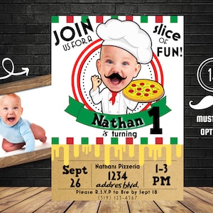 Pizza Party Invitation with Photo Pizza Chef Birthday Printable Invitation Italian First Birthday Party Invitation Personalize Custom
