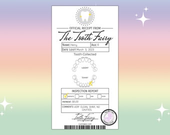 EDITABLE Official Tooth Fairy Receipt Lost Tooth Ticket Record Chart First Lost Report Certificate Printable Instant Download For Kids