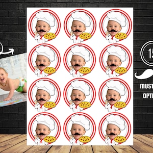 Pizza Party Stickers Cake Toppers with Photo Pizza Birthday Printable Italian Party Decoration Chef Invitation Sticker Personalized Custom