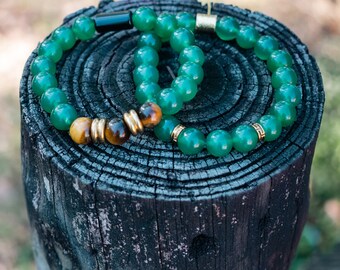 Set of Emerald Agate Bracelets, Unisex Bracelet, Stackable, Stone Bracelet, Agate Jewelry, Natural, Stretchable, Gift for Him or Her,