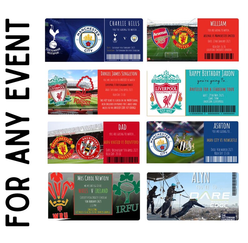 Sports Footie Custom / Personalised Event Ticket Any Theatre Musical Music Event Concert Comedy