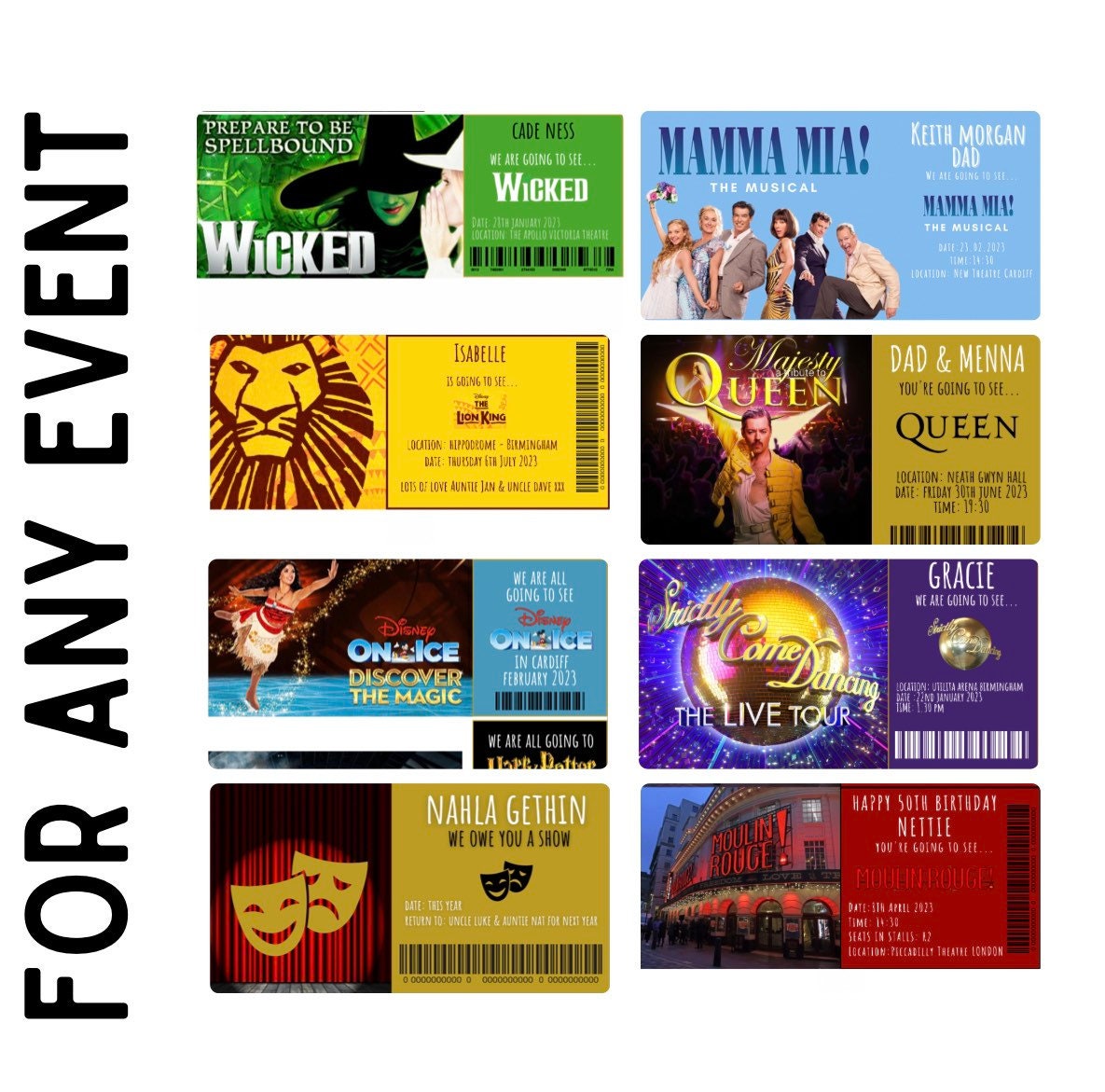 Custom / Personalised Event Ticket Any Theatre Musical Music Event