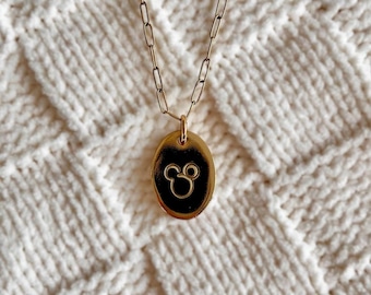 Mouse Stamped Necklace | 14K Gold Filled | Sterling Silver | Oval Necklace | Minimalist