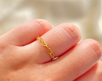 Heart Chain Ring | 14K Dainty Ring | Gold Filled Ring | Sterling Silver Ring | Minimalist Ring | Stackable Ring | Dainty Jewelry