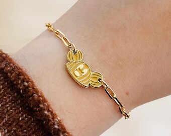 Pumpkin Mouse Ears Bracelet | Enamel Charm Bracelet | Dainty Gold Bracelet | Sterling Silver | Minimalist Jewelry | Halloween Jewelry