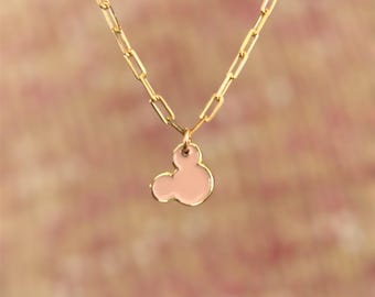 Gold Mouse Necklace | Enamel Charm Necklace | Park Necklace | Dainty 14K Gold Necklace | Sterling Silver | Minimalist Jewelry
