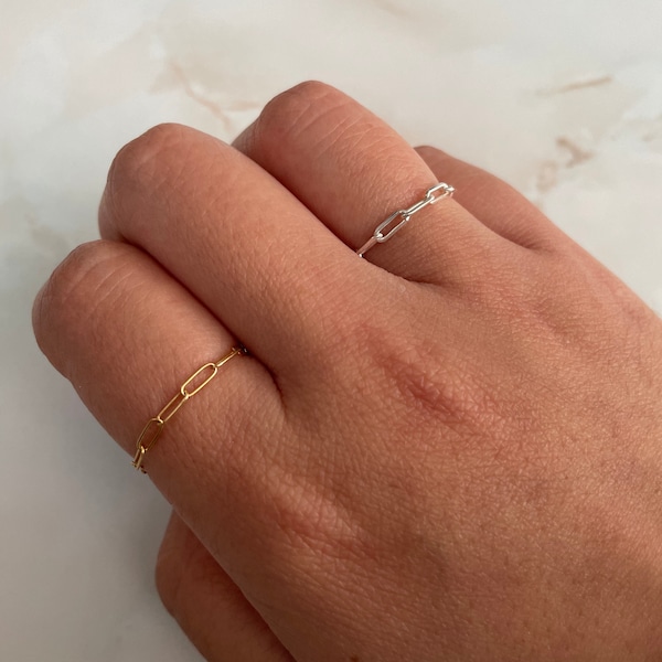 Paperclip Chain Ring | 14K Dainty Ring | Gold Filled Ring | Sterling Silver Ring | Minimalist Ring | Stackable Ring | Dainty Jewelry