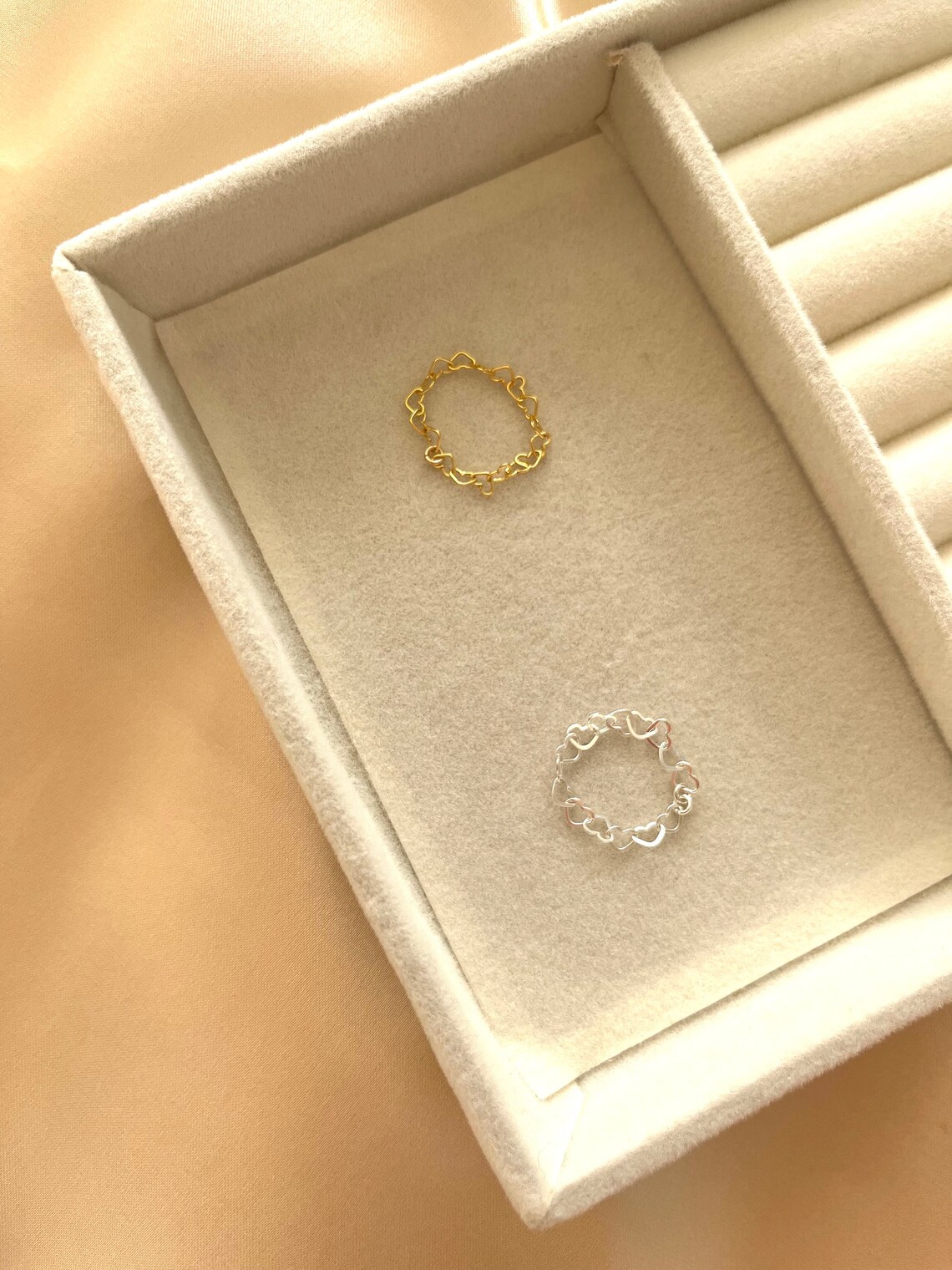 Heart Chain Ring | 14K Dainty Ring | Gold Filled Ring | Sterling Silver ...