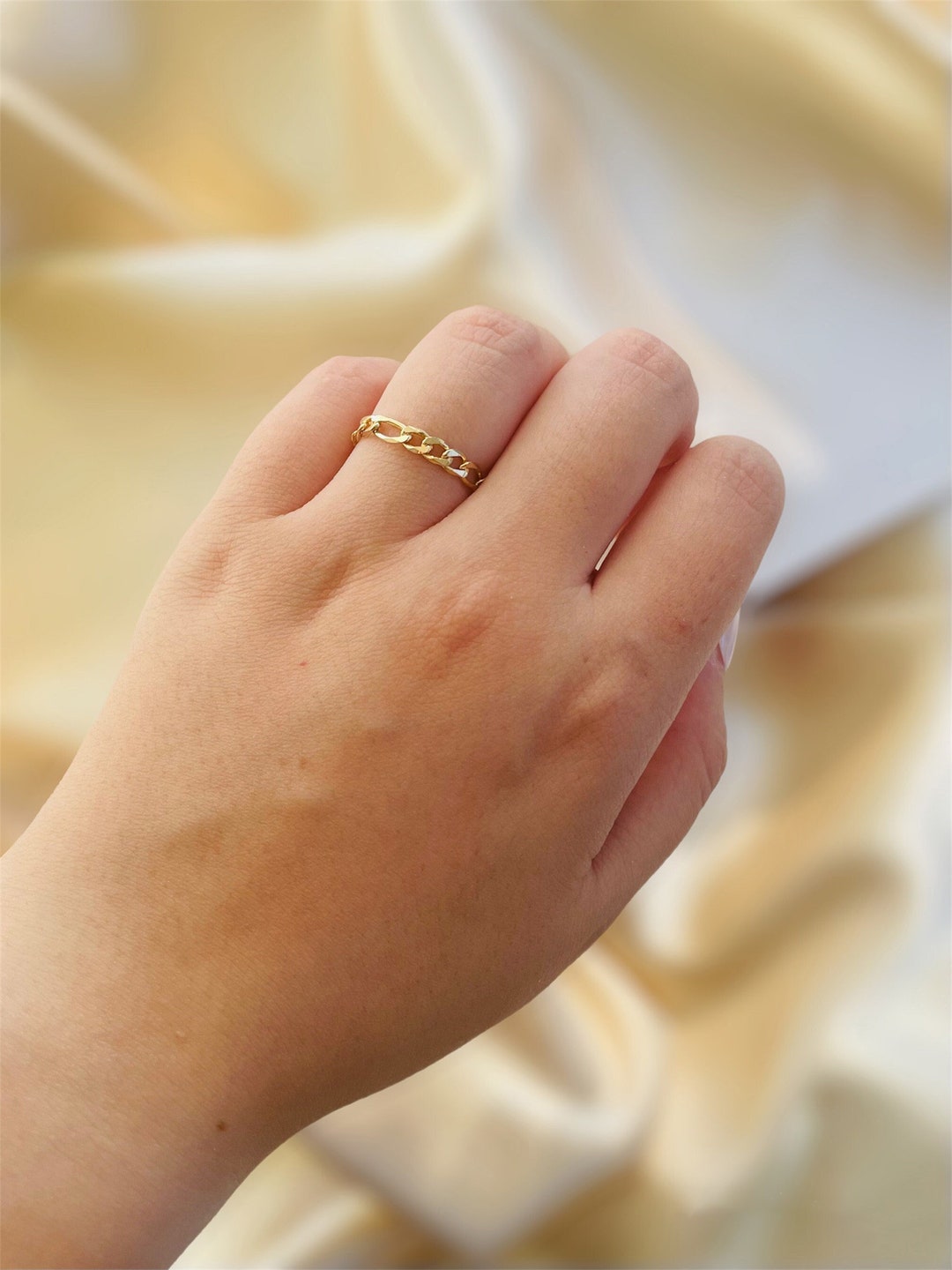 Dainty Gold Chain Ring Figaro Chain Ring 14K Gold Filled Ring ...