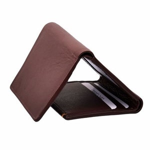 Carteras delgadas de cuero para hombres Cartera triple para hombres con ventana de identificación Bloqueo RFID Negro Y Marrón