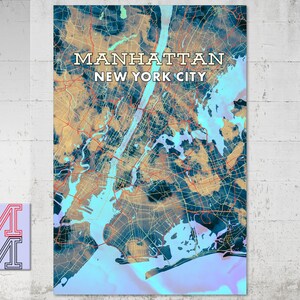 Manhattan Street Map textura acuarela Nueva York City Poster