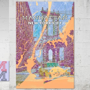 MANHATTAN Mapa del paisaje de la calle de la ciudad de Nueva York Póster