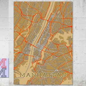 Manhattan Mapa de la calle de la ciudad de Nueva York Art Halftone Poster