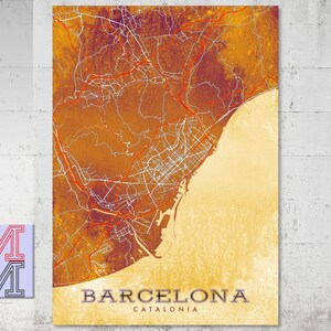 Barcelona Straßenkarte Golden Brown Ombre Grunge Textur Poster