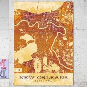 New Orleans Straßenkarte Ombre Golden Brown Grunge Poster