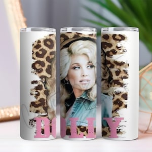 Dolly Parton Tumbler – Leopard Print 20oz Stainless Steel Cup, Country Queen Gift, Southern Style Mug, Glam Country Cowgirl Tumbler