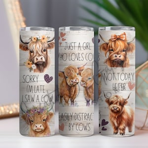Cow Tumbler Set – Highland Cow 20oz Tumblers | Funny Farm Cup | Not Today Heifer | Cow Lover Gift