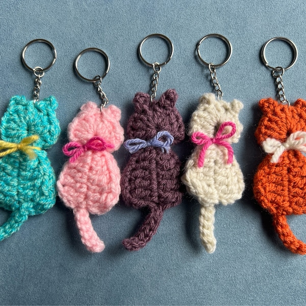 Cat Keychain - Crochet Plush Keyring 4” - Purse or Backpack Accessory - Great Gift for Cat Lovers!