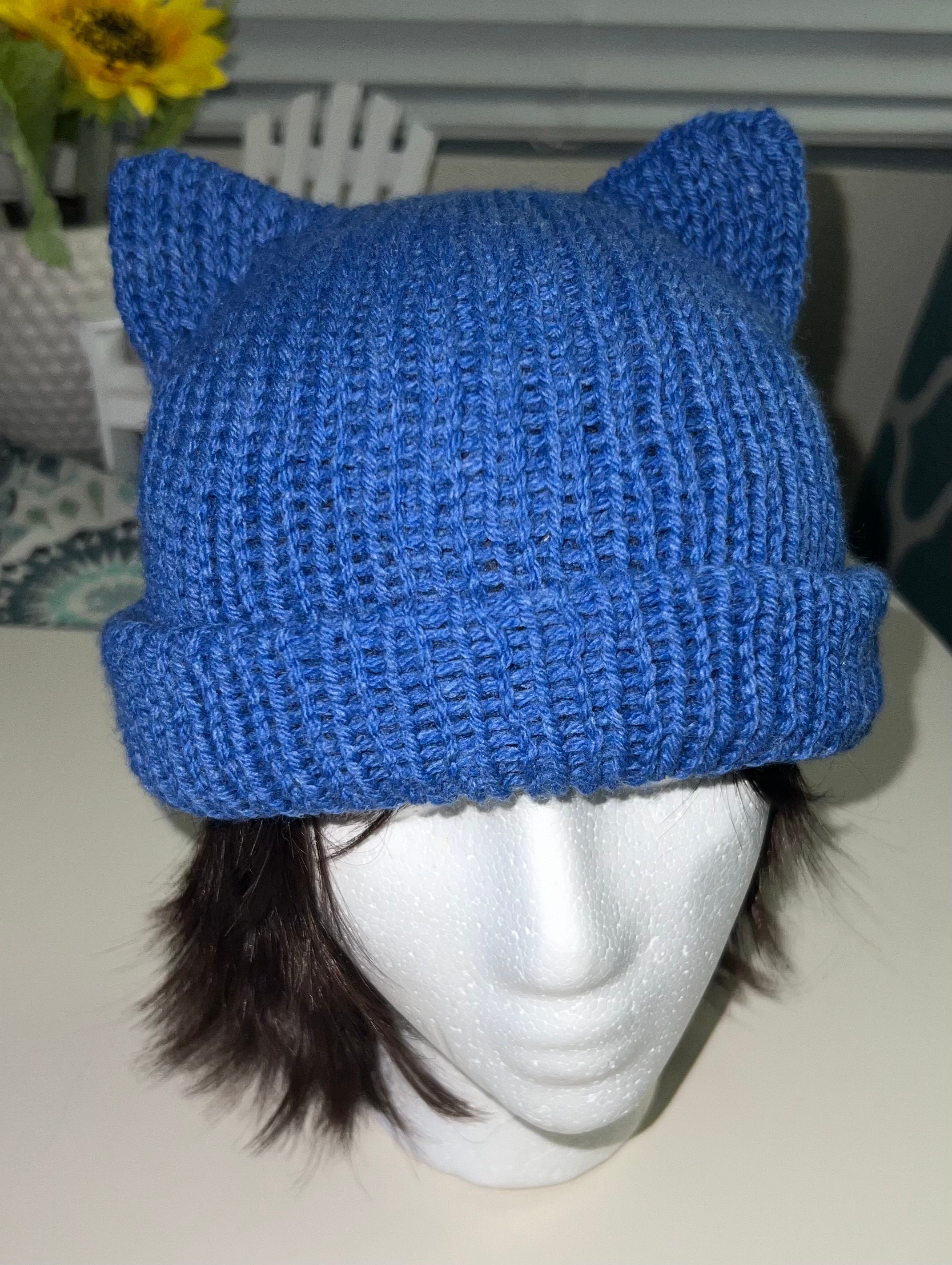 Blue Cat Beanie Straight Girl Hair