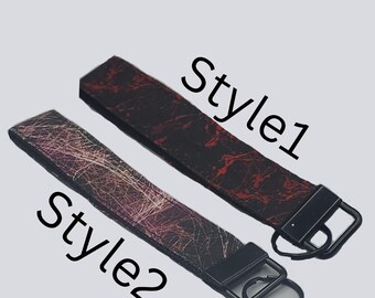 Black wristlet keychain with red paint splatter key fob key spooky accessory
