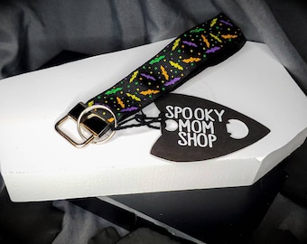 Rainbow Bat Wristlet Keychain, Spooky Goth Key Fob