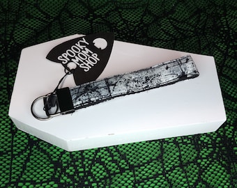 Grunge inked wristlet keyfob keychain, emo, goth, punk key add on, creepy, spooky, accessory, alternative