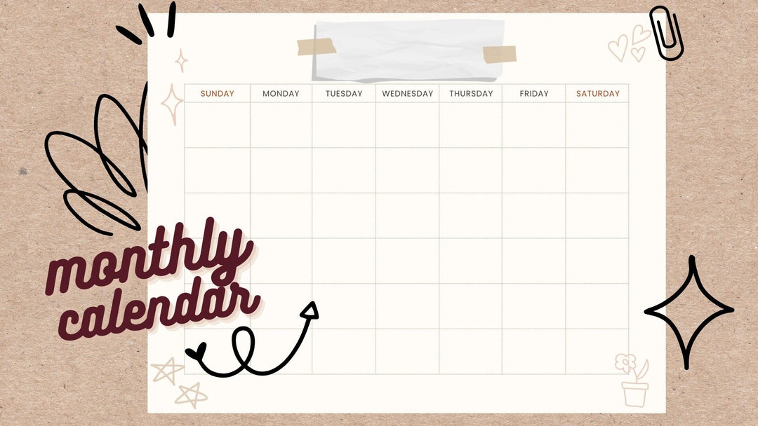Printable Minimal Monthly Calendar / Cottagecore/academia / Etsy