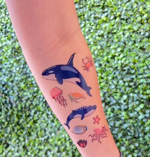Tatuaggi Temporanei Animali Oceano Per Bambini - 12 Fogli Con Stelle Marine, Pesci, Delfini - Foto 9