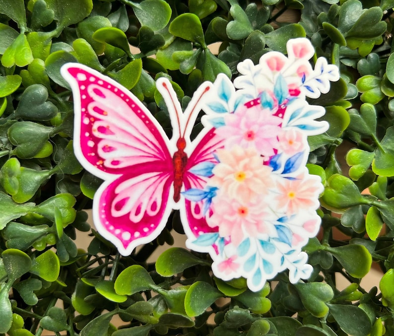 Butterfly and Flowers Sticker, Vinyl Sticker, Waterproof Sticker ...