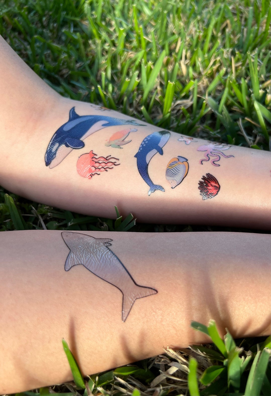 Tatuaggi Temporanei Animali Oceano Per Bambini - 12 Fogli Con Stelle Marine, Pesci, Delfini - Foto 5