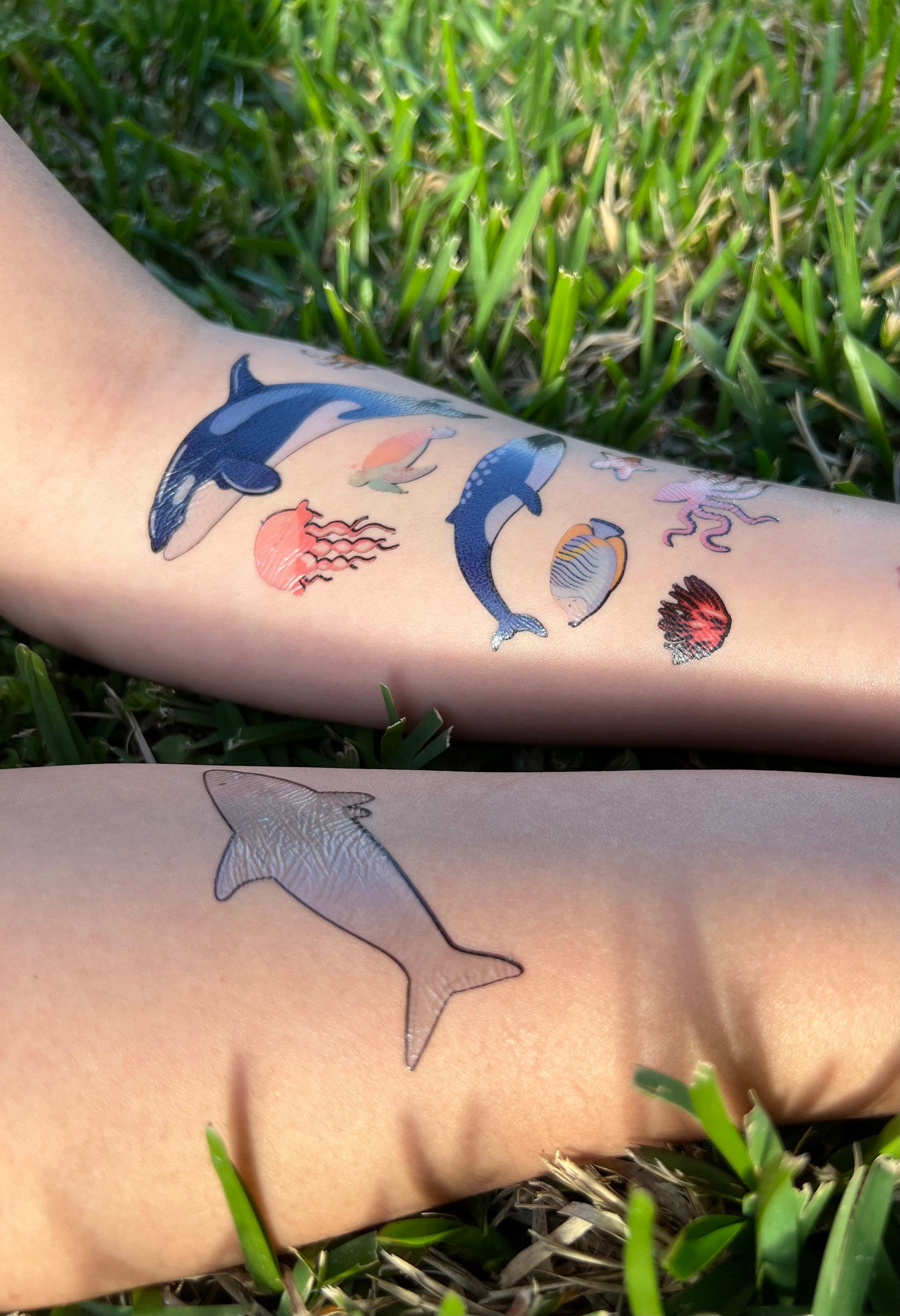 Nuovi Tatuaggi Temporanei Personalizzati Serie Oceano con Disegni di Balene e Pinguini per Bambini